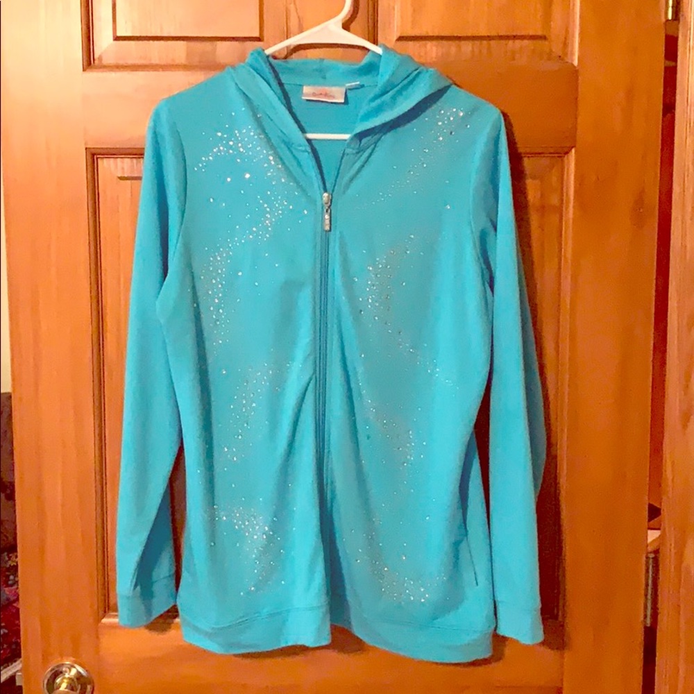 Embellished hoodie-turquoise.
